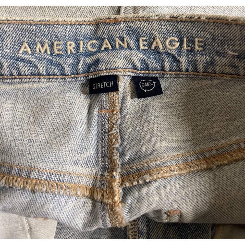 AE Stretch Super High-Waisted Straight Distressed Light Blue Jeans Womens Size 8 - Picture 8 of 11